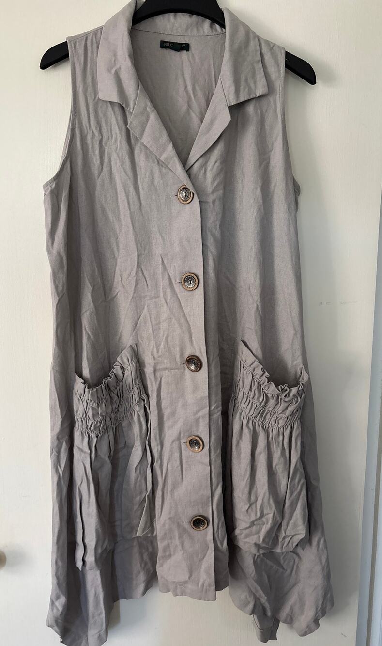 For Cynthia Linen Blend Sleeveless Button Front Dress L Minimalist Lagenlook